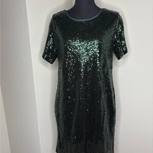 Holiday Ready- Elegant Green Sequin Dress